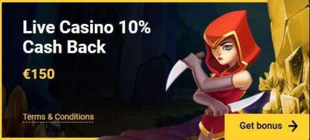 Live Casino 10% Cash Back €150