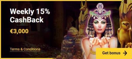 Weekly 15% Cash Back €3,000